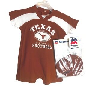 MightyMac Sports Texas Longhorns Football Romper and Hat Set Burnt Orange 6-9M